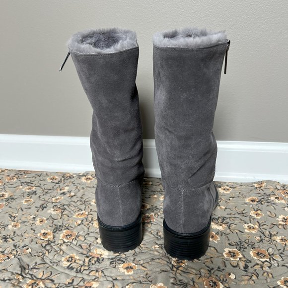 Women BANDOLINO Grey Suede Boots w/Fur Cuff - Picture 4 of 8